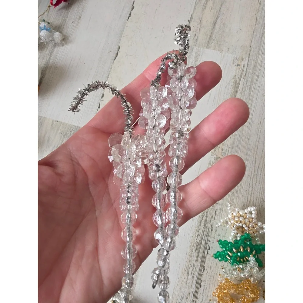 Vintage beaded icicle tinsel ornament Xmas tree